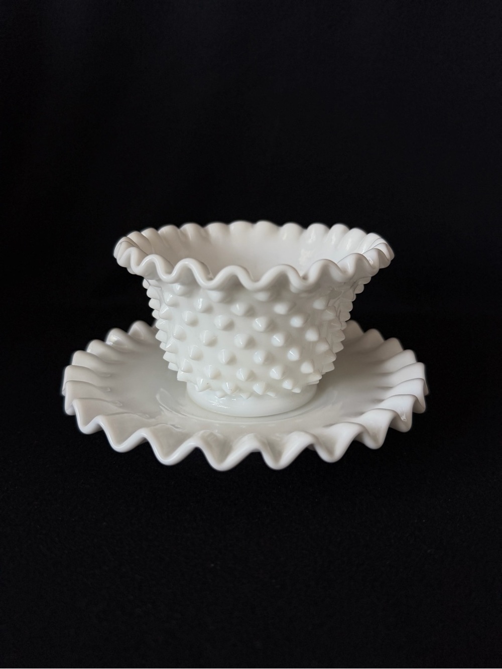 Mayonnaise Bowl and Under Plate - Fenton Hobnail Milk Glass